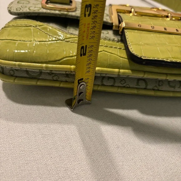 Vintage GUESS Y2K Green Shoulder Bag Monogram Brass Buckle Purse Croc Pattern - Picture 8 of 16